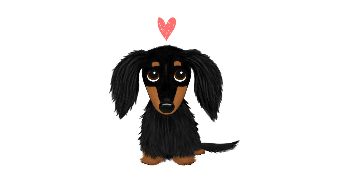 Black And Tan Longhaired Dachshund Cartoon Dog With Heart