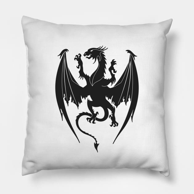 Silhouette heraldic dragon insignia Pillow by wingsofrage