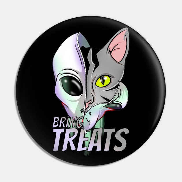 Cartoon Alien Bring Treats Space Cat Pin by Trendy Black Sheep