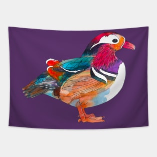 Mandarin duck in vibrant watercolor Tapestry