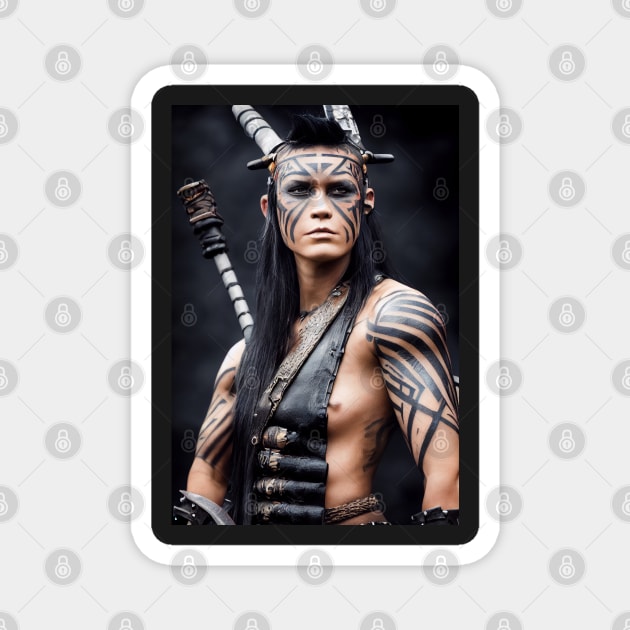 Female barbarian warrior with tribal tattoos Magnet by ai1art