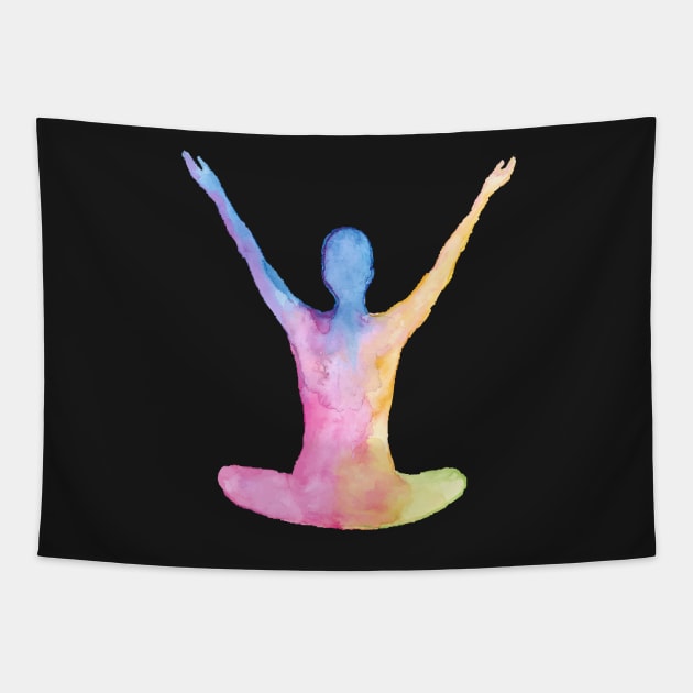 Yoga Man Watercolor Pose Graphic Tapestry by letnothingstopyou