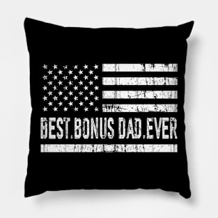 Father's Day Best Bonus Dad Ever with US American Flag Pillow