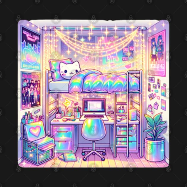 Kawaii Pastel Holographic Dorm Room Scene Graphic by Lavender Celeste