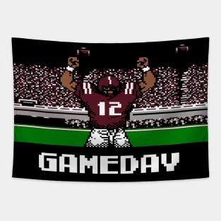 Maroon and White Gameday Retro 8 Bit Linebacker Tapestry