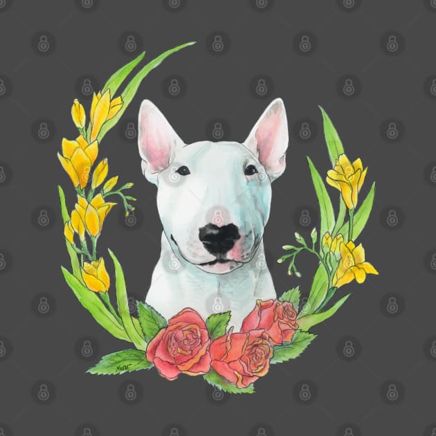 Bull terrier with flowers by Noewi