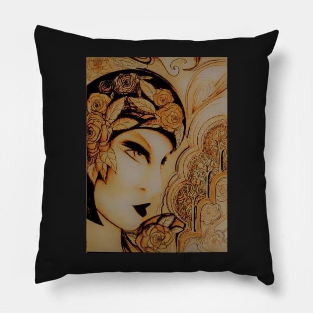 ART DECO FLAPPER WITH CAP GOLD Pillow by jacquline8689