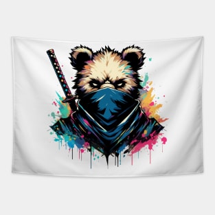 Colorful Ninja Bear Japanese Anime Ink Splash Style Tapestry