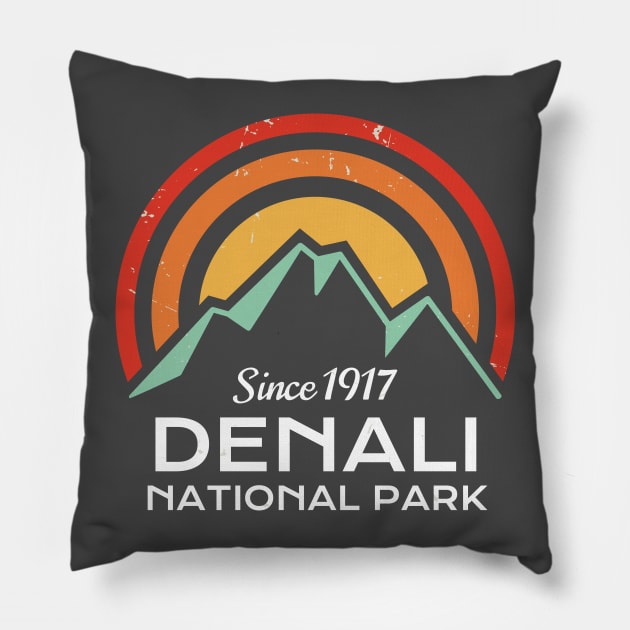 Denali National Park Retro Sticker Pillow by roamfree