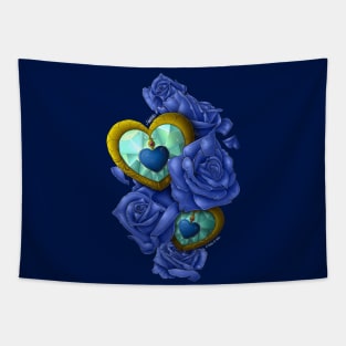 Blue Hearts And Roses Tapestry