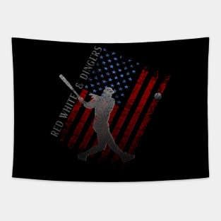 Red White and Dingers Baseball, American Flag Vintage Distressed Tapestry