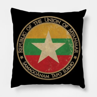 Vintage Republic of the Union of Myanmar Asia Asian Flag Pillow