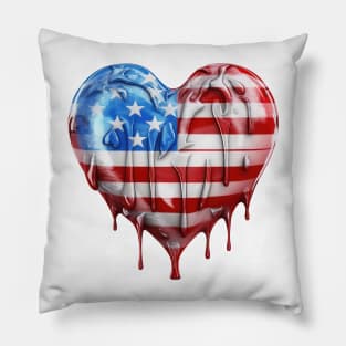 American Flag Dripping Heart #1 Pillow