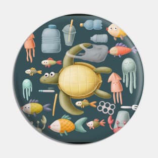 Plastic pollution and turtle Pin