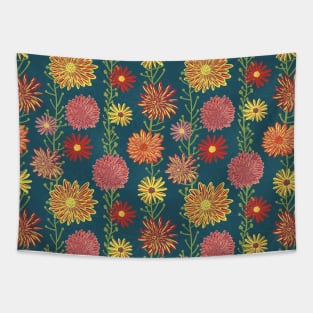 Dahlia Aster And Gerbera Flowers Tapestry