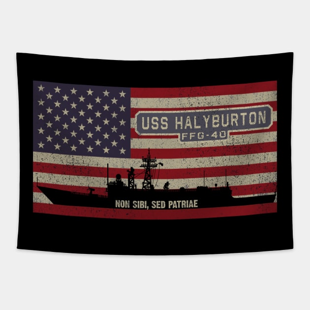 Halyburton FFG-40 Frigate Ship USA American Flag Gift Tapestry by Battlefields