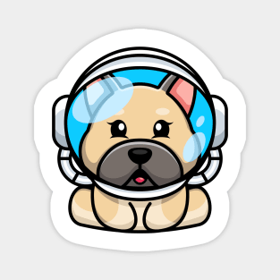 Cute baby bulldog wearing an astronaut helmet, cartoon character Magnet