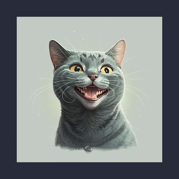 Illustration of funny grey haired cat looking to the side by KOTYA