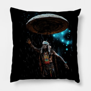 Trippy Native American UFO Alien Mushroom Meditation 3 Pillow
