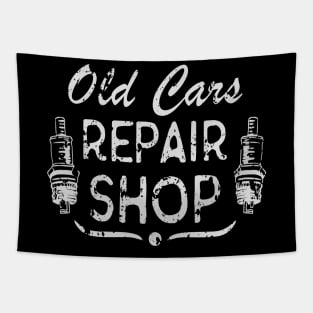 Old Cars Repair Shop Vintage Mechanic Tapestry