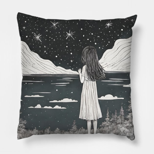 Who stole the night? Pillow by Jolyful Drawing