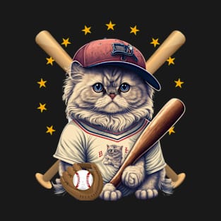 Cat playing baseball Funny Cat Sports for Boys funny cat baseball catcher cat pitcher first baseman T-Shirt