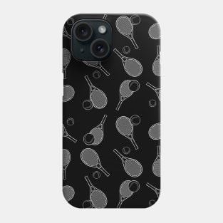 Tennis Seamless Pattern - Racket and Ball on Black Background Phone Case