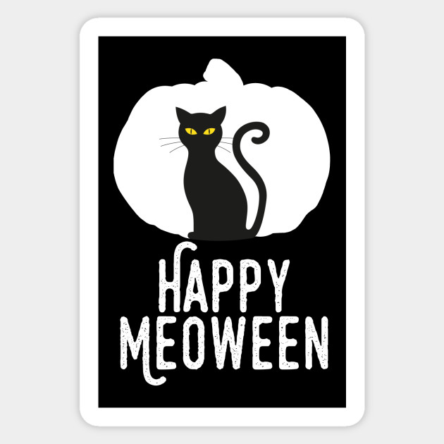 Happy Meoween Halloween White Pumpkin Cat Silhouette Halloween