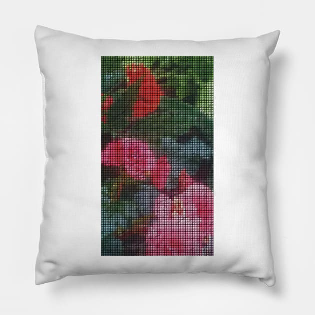 Mosaic Style Pink Flower Tiles Pillow by gkillerb