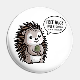 Cute Free Hugs Just Kidding Don't Touch Me Hedgehog Design Pin