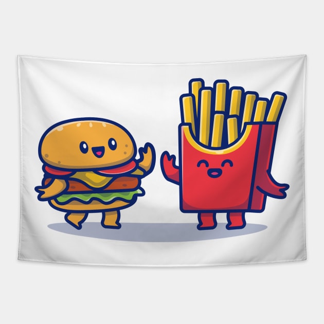 Cute Burger And French Fries Tapestry by Catalyst Labs