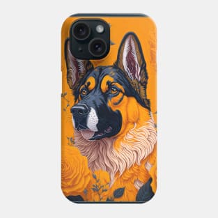 Dogs, shepherd dog and flowers, dog, seamless print, style vector (Yellow version #3 shepherd dog ) Phone Case