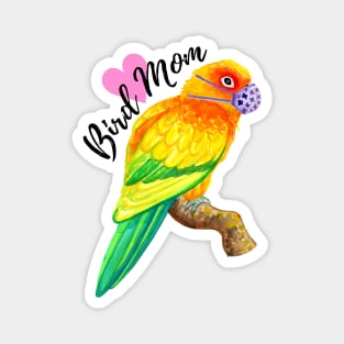 Bird Mom - Sun Conure Wearing Mask Magnet