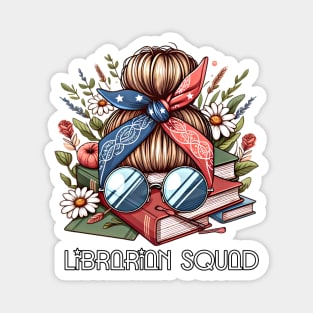 Librarian Squad with messy bandana bun design Magnet