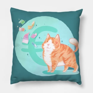 Euro-cat (version with turquoise background) Pillow