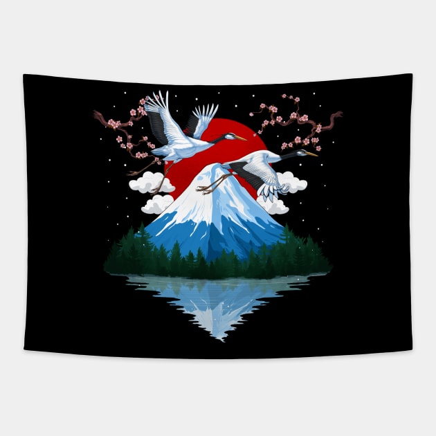 Japanese Mountain Cranes Tapestry by underheaven