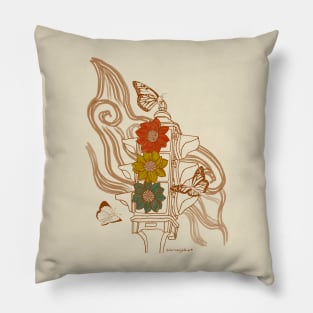 Retro Surreal Traffic Light with Daisies and Butterflies Pillow