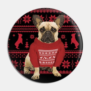French Bulldog Frenchie and red Christmas sweater Pin