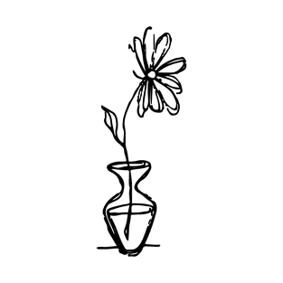 Flower In Vase Doodle Black T-Shirt