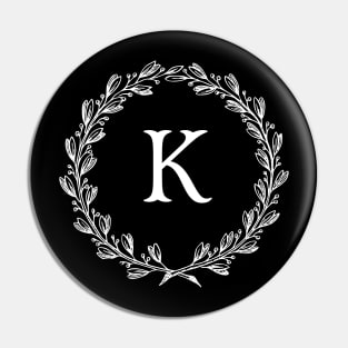 Beautiful Letter K Alphabet Initial Monogram Wreath Pin