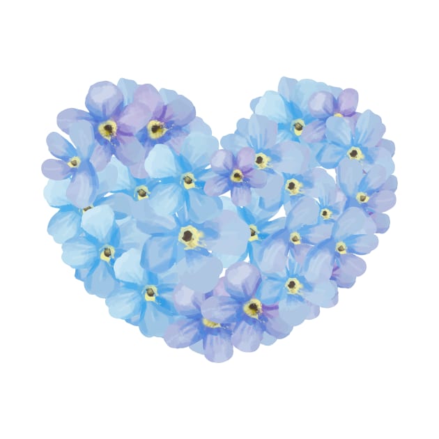 Forget Me Not Blue Flowers Heart - Floral Heart Design by Thor