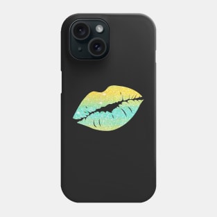 Bright Teal Yellow Ombre Faux Glitter Lips Phone Case