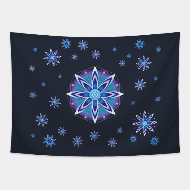 Blue flowers mandala Tapestry by HagalArt