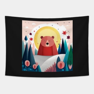 Cute Mountain Bear in Forest Tapestry