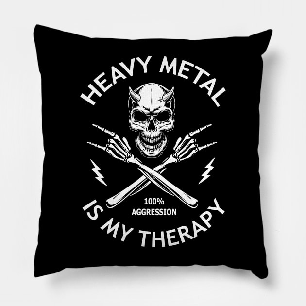 Heavy Metal Is My Therapy Cool Saying Pillow by Hallowed Be They Merch