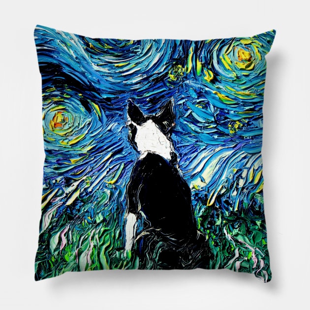 Boston Terrier Starry Night Pillow by sagittariusgallery