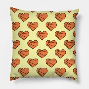 Basketball Ball Texture In Heart Shape - Seamless Pattern On Yellow Background Pillow