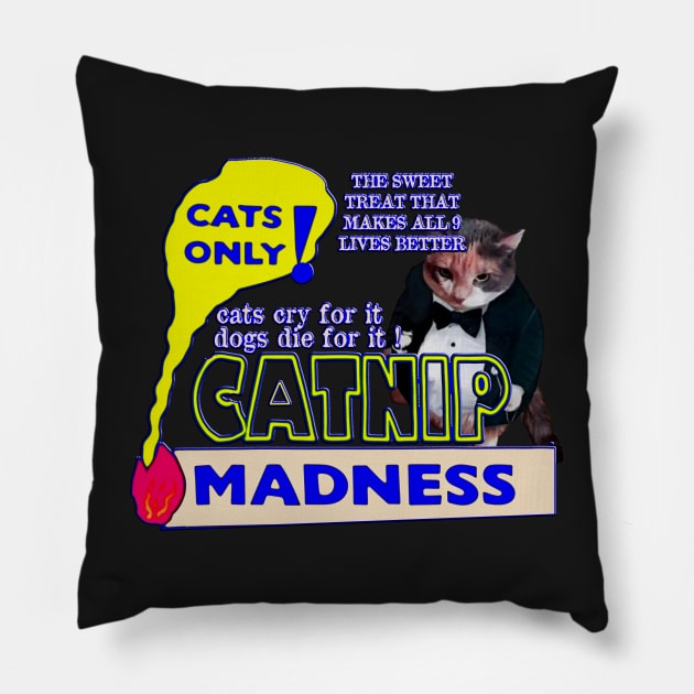 Funny Vintage Catnip Madness Guilty Pleasure Pillow by masterpiecesai