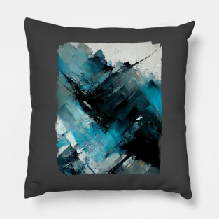 Abstract painting in cyan, blue gray and black Pillow