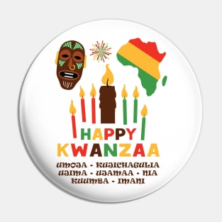 Happy Kwanzaa, Cultural Celebration. African mask and the African continent Pin